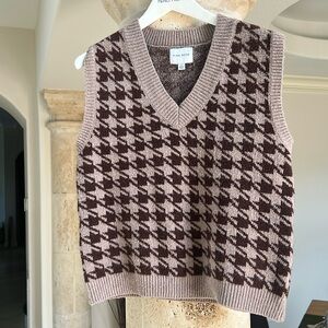 Pink Rose Brown and Tan Houndstooth Sweater Vest